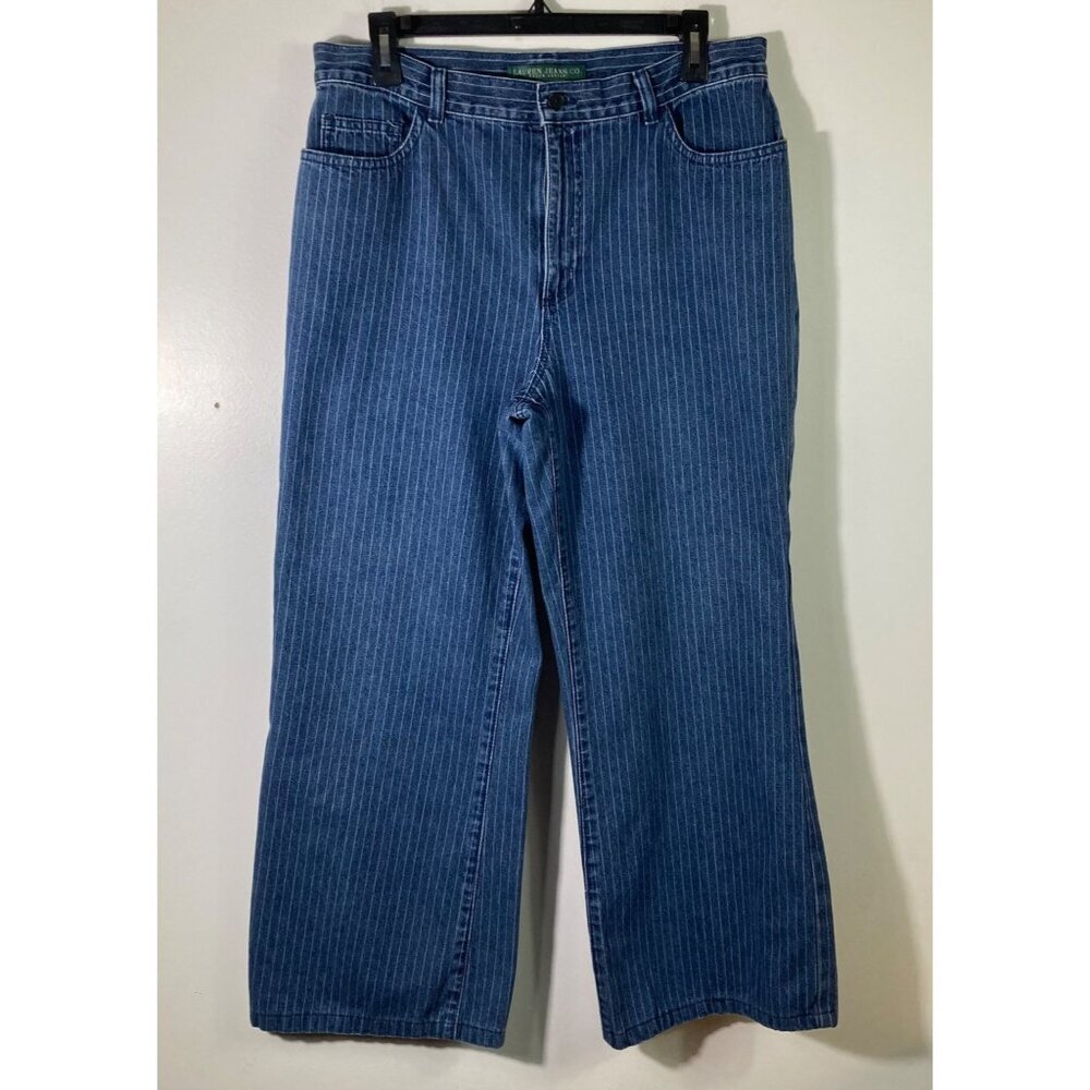 Womens Vintage‎ 90s Lauren Jeans Co Wide Leg Striped Denim Jeans 12